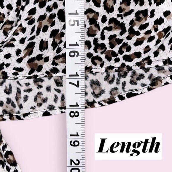 Free People Cheetah Print Blouse White Black Smocked Tie NWOT Womens Size Small - Picture 5 of 7